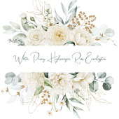 Save The Date White Peonies Roses Eucalyptus Enregistrer la date