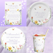 Invitation Fleur sauvage papillon un bébé fille 1er anniversa