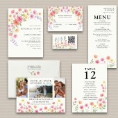Pink and Orange Wildflower Wedding RSVP Card