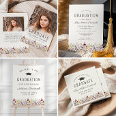 Invitation Boho Watercolor Fleurs sauvages Ivory Graduation P