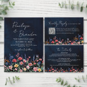 Invitation Fleur sauvage Rustic QR Code Floral Marine Mariage (Personnalisez la collection de ce créateur indépendant.)
