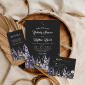 Invitation Mariage rustique noir de fleurs sauvages moderne e