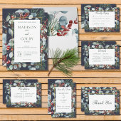 Winter Kerstmis Greenery Navy Wedding Invitation Kaart