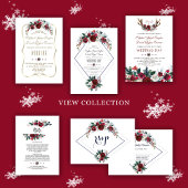 Winter Burgundy Floral Pine Gold redt de datum Save The Date