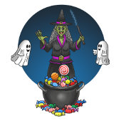 Sorcière verte et fantômes Trick ou traiter Hallow