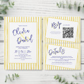 Invitation Italy Citrus Yellow Pinstripe Hand Written Wedding (Personnalisez la collection de ce créateur indépendant.)