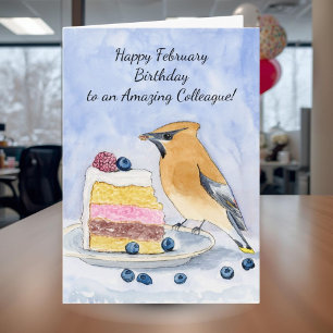 Collega Gelukkige Februari Verjaardag Vogel Cake Kaart
