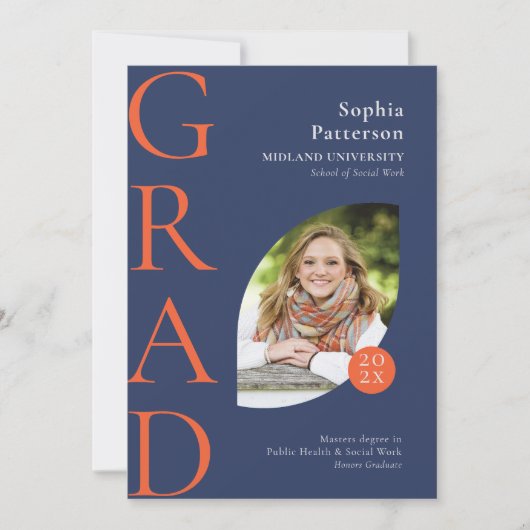 College Afstuderen Foto Blue Oranje Aankondiging (Voorkant)