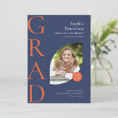 College Afstuderen Foto Blue Oranje Aankondiging (Staand voorkant)