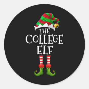 College Elf Leuk Bijpassend Pyjama Groep Kerstmis Ronde Sticker