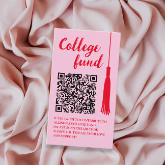College Fund Pink & Red Tassel Qr Code Graduation Informatiekaartje