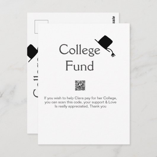 College fund scan QR details toevoegen afstuderen Briefkaart (Voorkant / Achterkant)