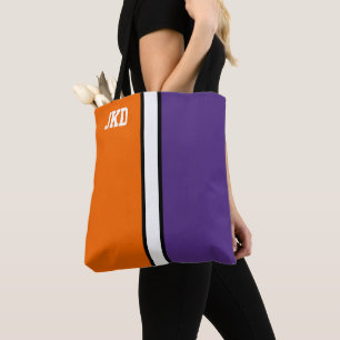 College Kleuren Sinaasappel & Paarse Monogram Draagtas