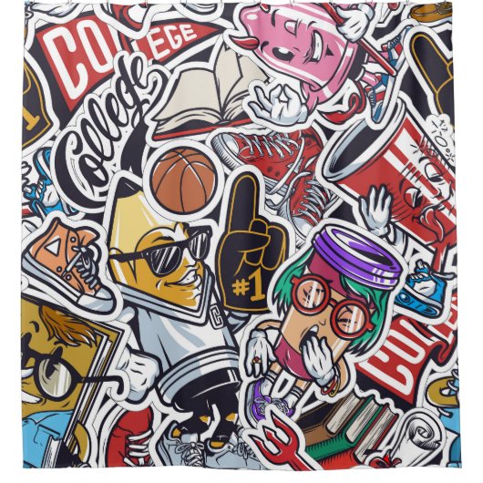 College Leuk, Kleurrijk Patroon Douchegordijn (Voorkant)