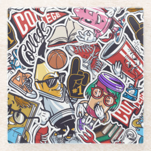 College Leuk, Kleurrijk  Patroon Glazen Onderzetter