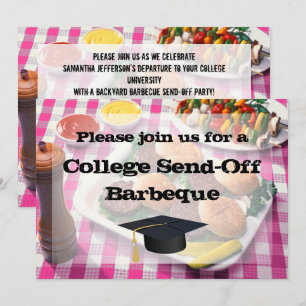 College Send Party BBQ Burgers Pink Tablecloth Kaart