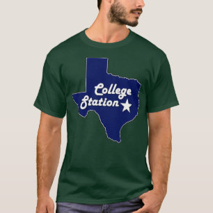 College Station Texas Navy Blue Lone State Kaart T T-shirt