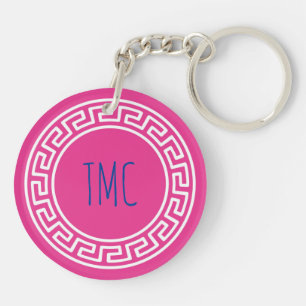 Collegiaat Grieks Sleutel Sorority Initialen Roze  Sleutelhanger