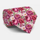 Collet de cravate aquarelle fleuri rose vif (Roulé)