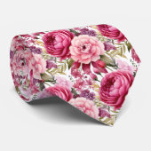 Collet de cravate aquarelle fleuri rose vif (Roulé)