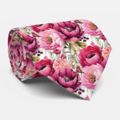 Collet de cravate aquarelle fleurie rose vif (Roulé)