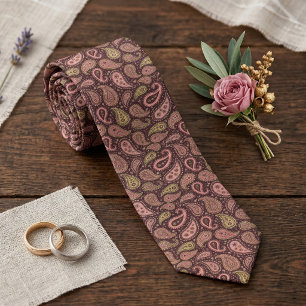 Collet Mauve Rose Vert Paisley Mariage Cravate