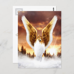 Collie Angel in de winter Sunset Briefkaart