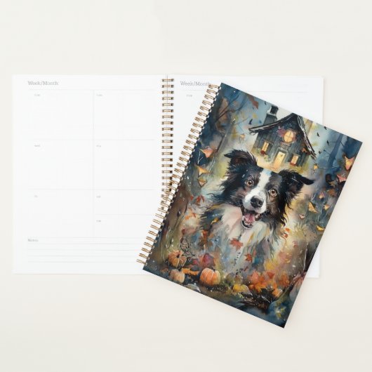 Collie de Border Halloween avec citrouilles effray (Devant avec enveloppe)