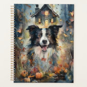 Collie de Border Halloween avec citrouilles effray (Devant)