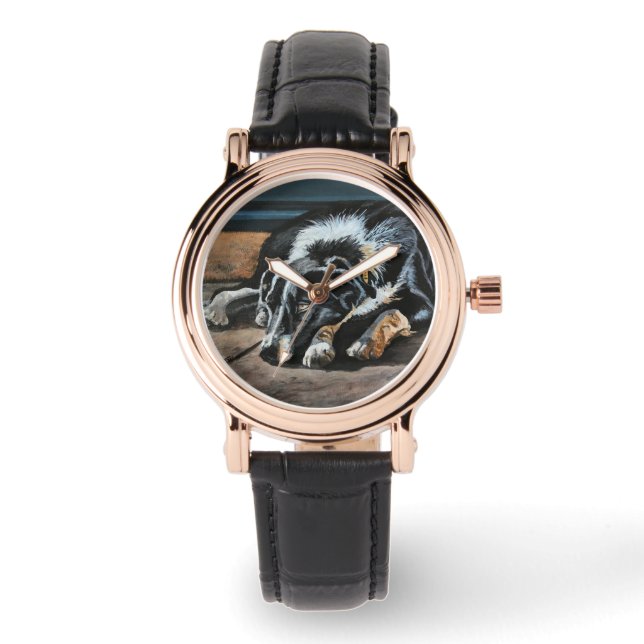 Collie de la frontière endormie Montre électroniqu (Recto)