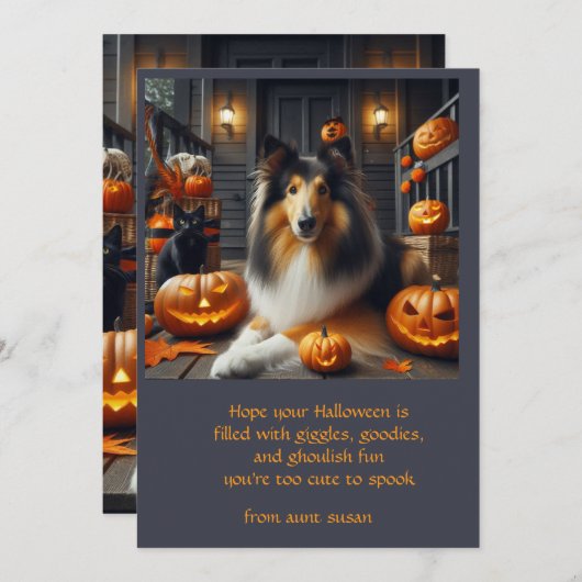 Collie Dog Halloween voor kinderen Feestdagenkaart (Voorkant / Achterkant)