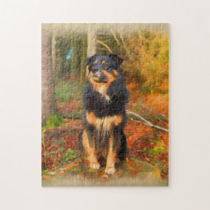 Collie Dog in de herfst Forest Pastel Sketch Legpuzzel