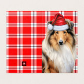 Collie Dog met Holiday Red Pset Kerstmis Kaart (Buitenkant ongevouwen)