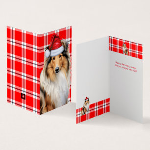 Collie Dog met Holiday Red Pset Kerstmis Kaart