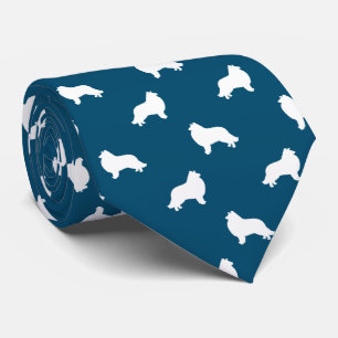 Collie Dog Silhouettes Pattern Blue en White Stropdas