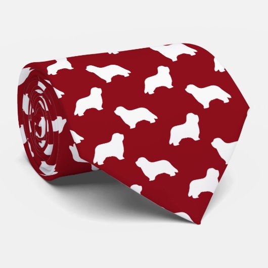 Collie Dog Silhouettes Pattern Red Stropdas (Opgerold)