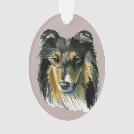 Collie Dog Waterverf Illustratie Ornament (voorkant)