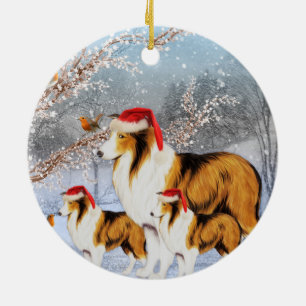 Collie Dog Winter Circle Ornament