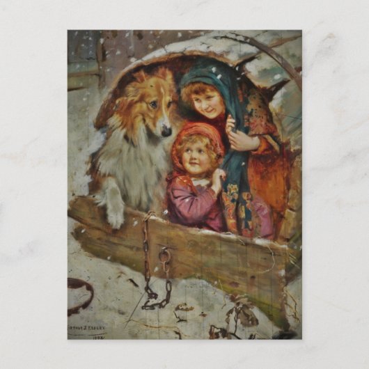 Collie en kinderen in de hond briefkaart (Voorkant)