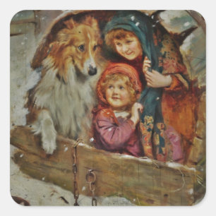 Collie en kinderen in de hond vierkante sticker