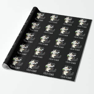 Collie-flower Funny Border Collie Dog Pun Dark BG Cadeaupapier