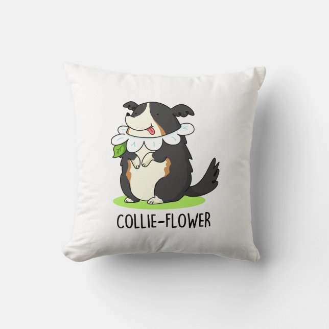 Collie-flower Funny Border Collie Dog Pun Kussen (Voorkant)