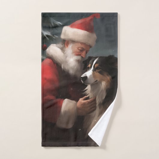 Collie frontalier avec Noël Festif du Père Noël (Serviette à main)