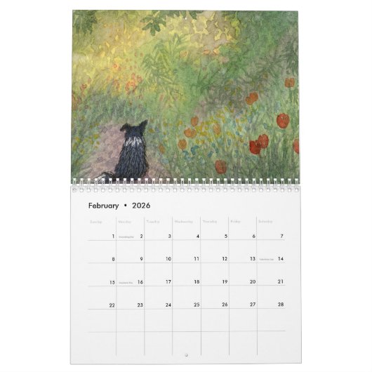 Collie frontière dans le calendrier paysage (Feb 2026)