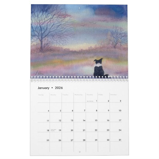 Collie frontière dans le calendrier paysage (Jan 2026)