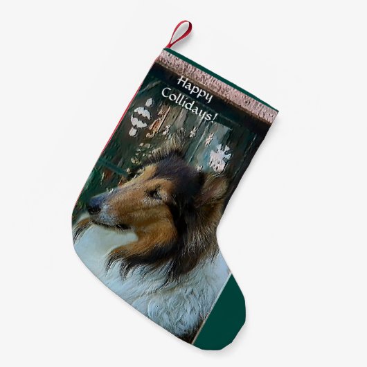 Collie Happy Collidays Kerstmis Kleine Kerstsok (Voorkant (Hangend))