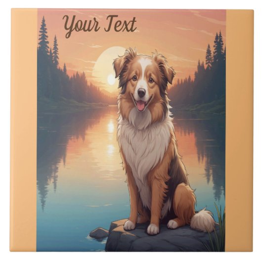 Collie-herder bij het meer tegeltje (Voorkant)