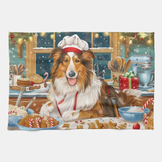 Collie Holiday Bakken: Festive Kerstmis Theedoek (Horizontaal)