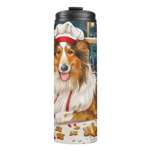 Collie Holiday Bakken: Festive Kerstmis Thermosbeker (Voorkant)