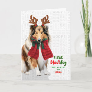 Collie Hond Grappige Vlooien Navidog met Naam Feestdagen Kaart